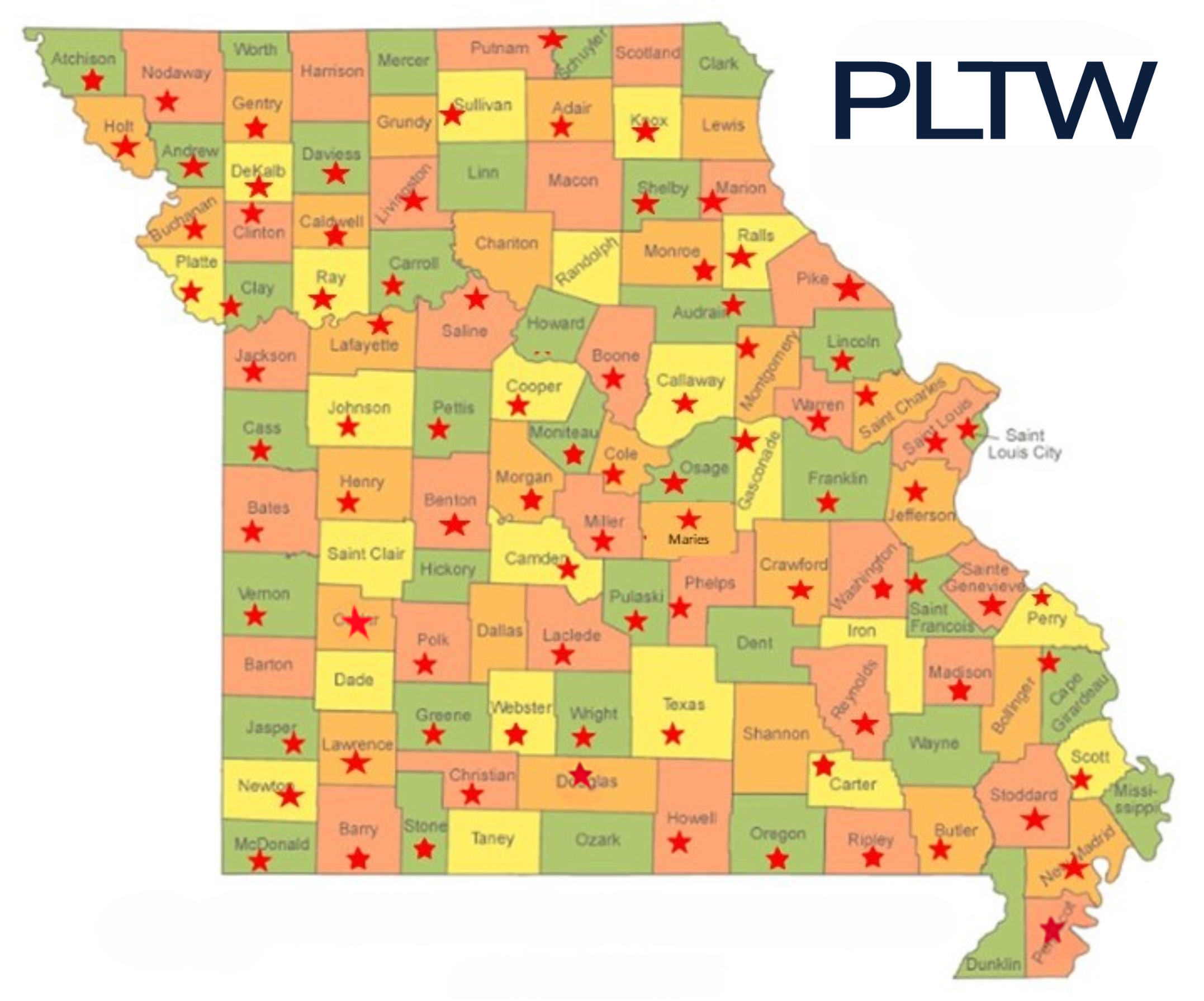Map of Counties in Missouri for PLTW